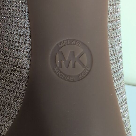 Michael Kors 7.5 Alina Flex Pump Pale Gold Glitter Chain Mesh Heels, NEW - Picture 10 of 11